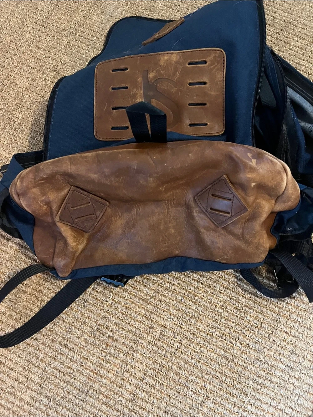 Vintage JanSport Leather Bottom Backpack Blue Made in USA Daypack Hiking Canvas